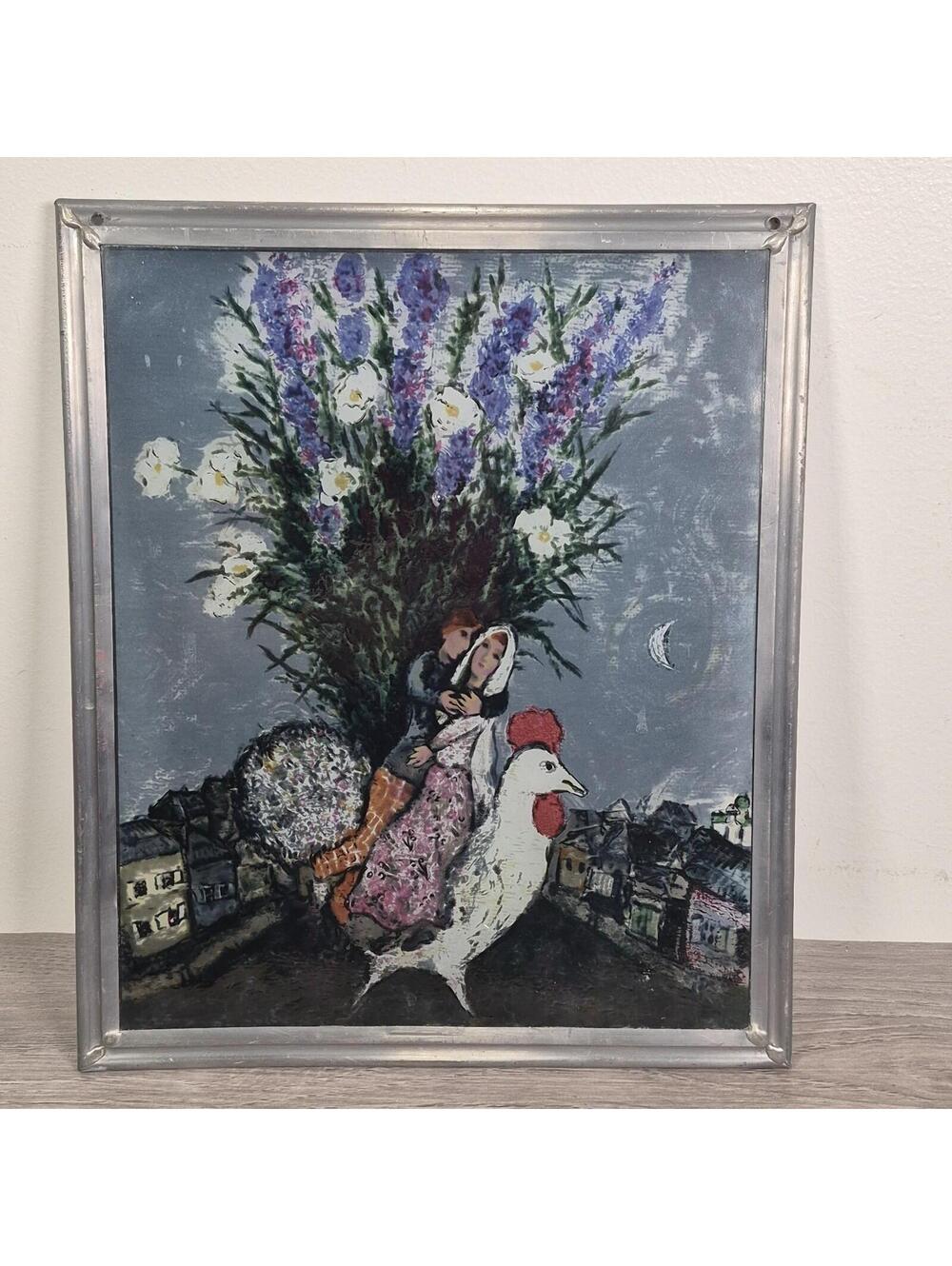 Chagall Leaded Glass Panel Suncatcher "Wedding on a Village Street" Decor Art